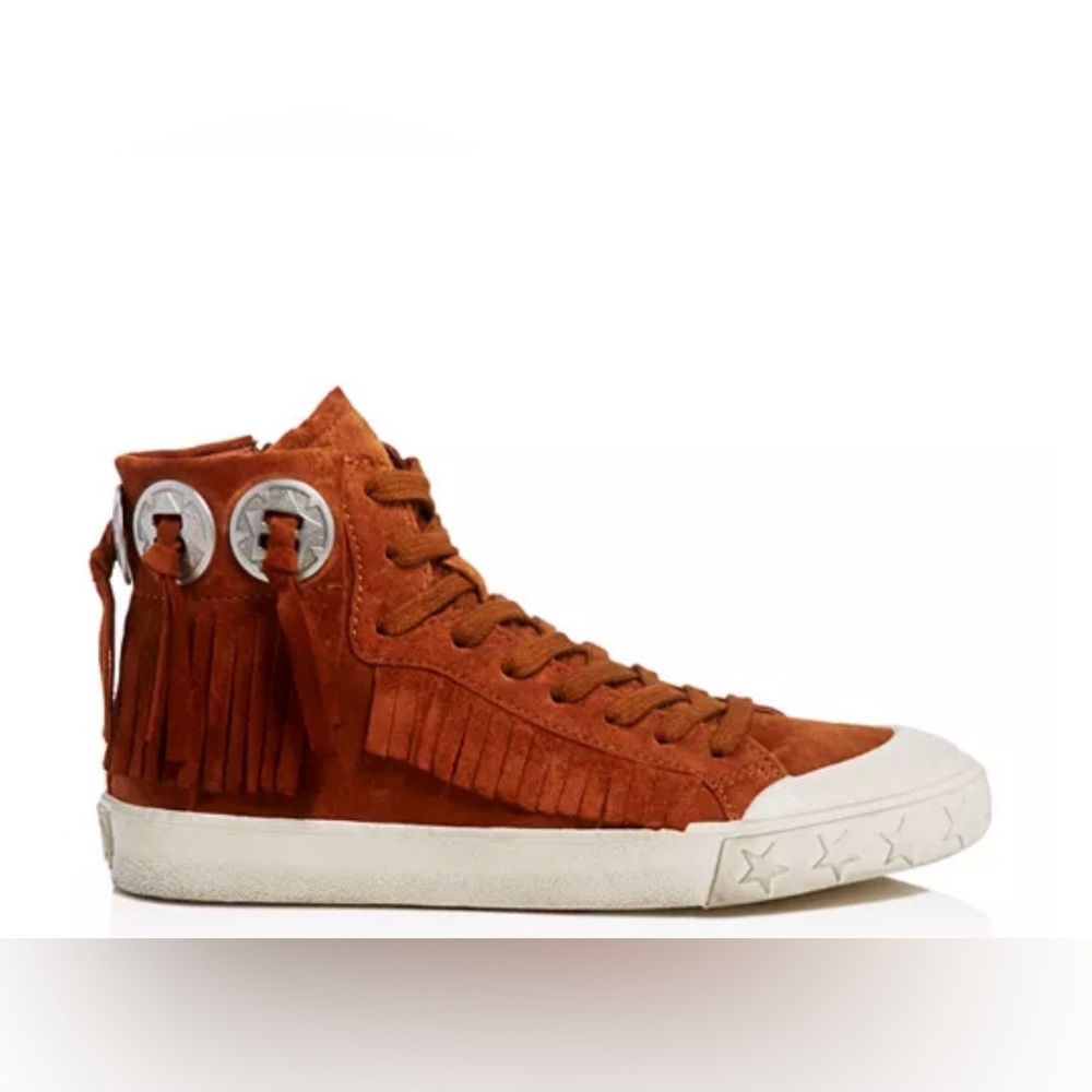 The sneakers are the ASH Marlow Fringe Lace Up High Top Sneakers. Size 38 - Picture 13 of 16